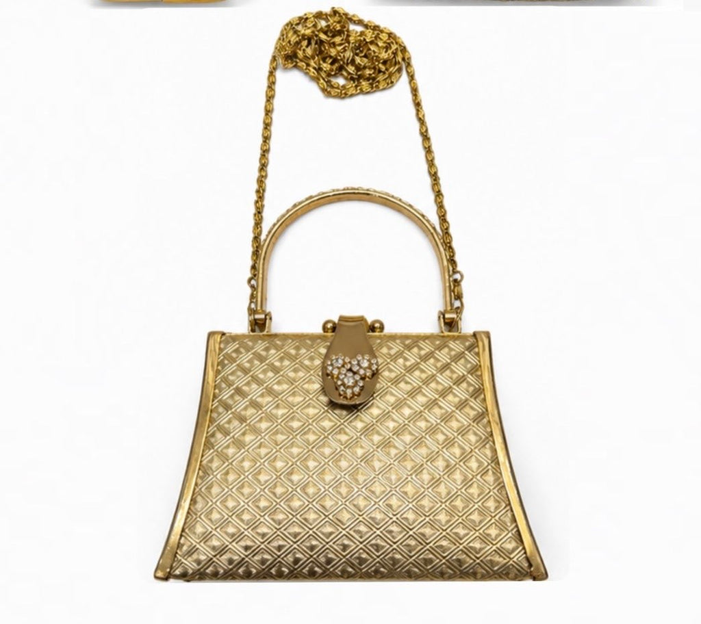 Cartera Rígida Dorada Vintage con Pedrería