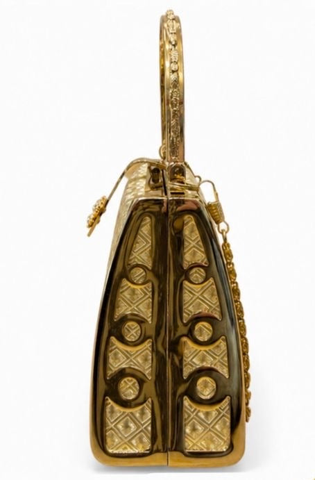 Cartera Rígida Dorada Vintage con Pedrería
