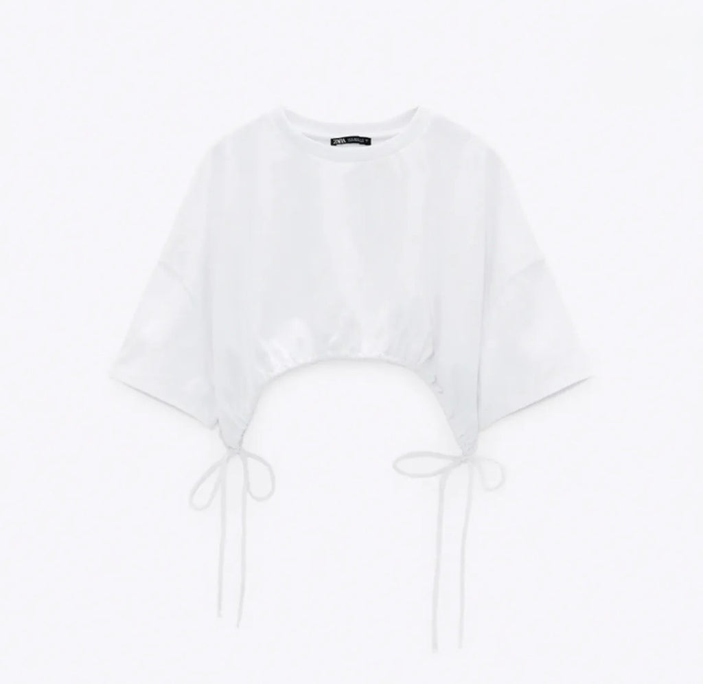 Camisa Croptop Zara - Blanca Talle XXS